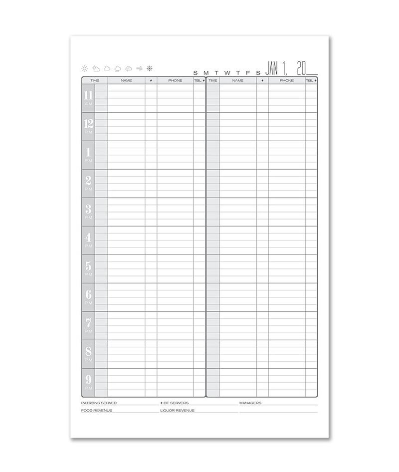 BookFactory Restaurant Reservations Book, 365 Day Table/Dinner Reservations, 408 Pages, 8 7/8'' x 13 1/2'' Red Imitation Leather, Section Sewn Hardbound (Made in USA) - Image 2
